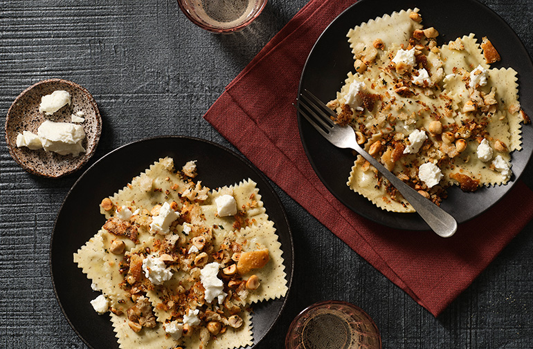 Prosciutto and Ricotta Ravioli with Hazelnut Pangrattato-Recipe