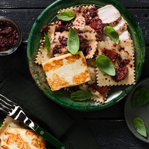 Spinach and Fetta Ravioli with Mediterranean Chicken Recipe